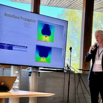 Jonny Mc Clintock presenting Antenna Wares Body Wave at Future of Wireless Audio Headphone 3 0 at AES Europe 2023